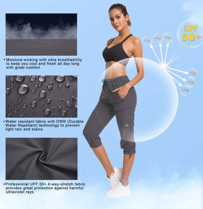 ChinFun Women's Hiking Pants Quick Dry Lightweight Outdoor Capris Water Resistant UPF50+ Grey L - Image 3